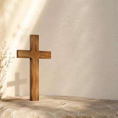 Minimal Wooden Cross on Cream Wall