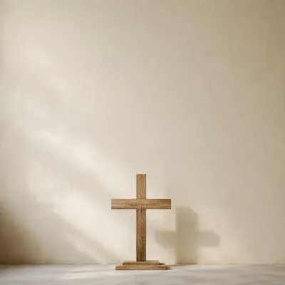 Simple Wooden Cross on Cream Wall