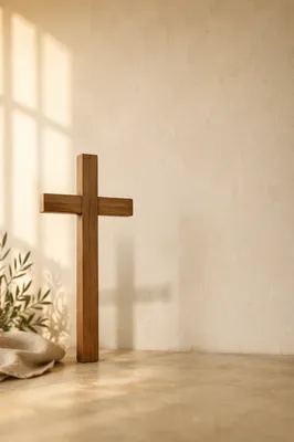 Simple Wooden Cross on Cream Wall