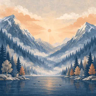 Misty Alpine Valley at Golden Dawn