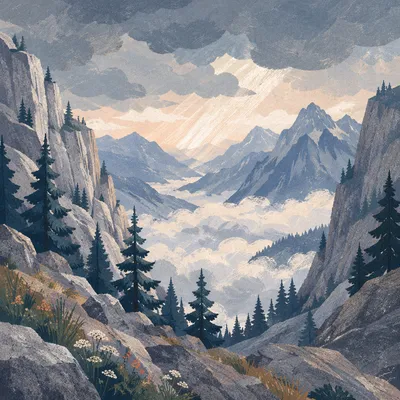 Misty Alpine Valley Dawn Light Rays