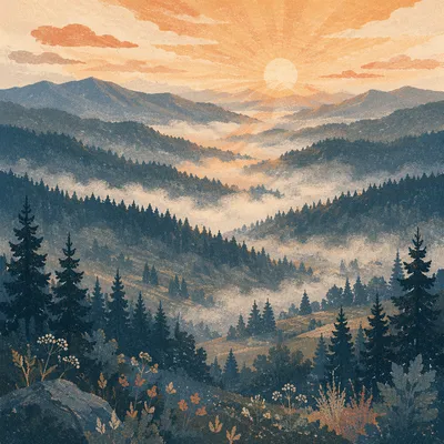 Misty Mountain Valley Dawn Light Rays