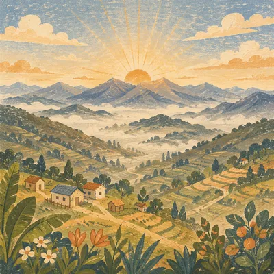 Misty Mountain Valley Dawn Light Rays
