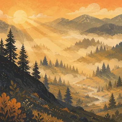 Misty Mountain Valley at Reverent Dawn