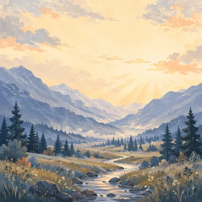 Misty Mountain Valley at Dawn