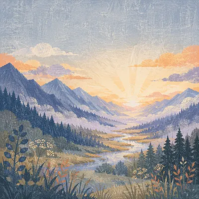 Misty Mountain Valley at Dawn