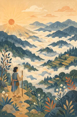 Misty Mountain Valley at Golden Dawn
