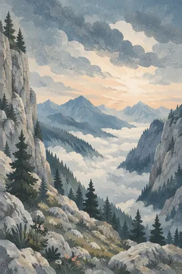 Misty Alpine Valley with Dawn Light Rays