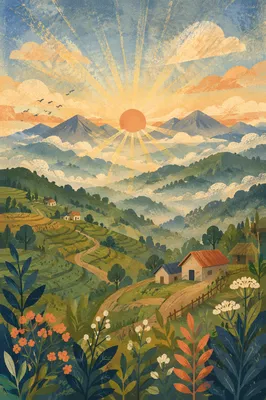 Misty Mountain Valley Dawn Light Rays