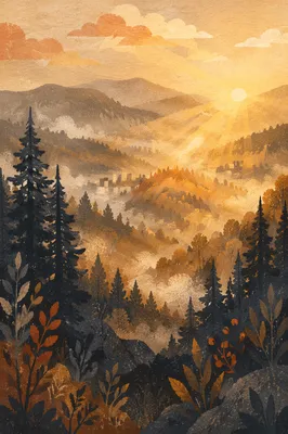 Misty Mountain Valley Dawn Light Rays