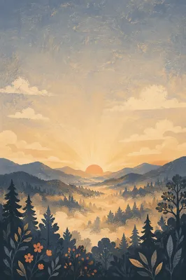 Misty Mountain Valley Dawn Light Rays