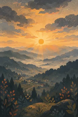 Misty Mountain Valley Dawn Light Rays
