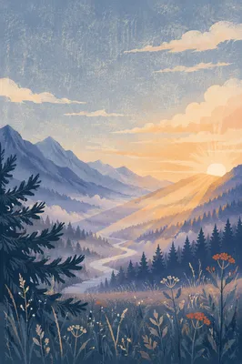 Misty Mountain Valley at Dawn Rays