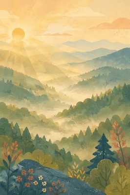 Misty Mountain Valley Dawn Light Rays