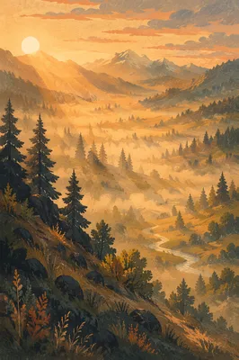 Misty Dawn Mountain Valley Light Rays