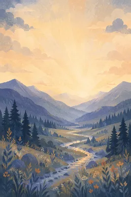 Misty Mountain Valley Dawn Light Rays