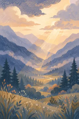 Misty Mountain Valley Dawn Light Rays