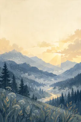 Misty Mountain Valley Dawn Light Rays