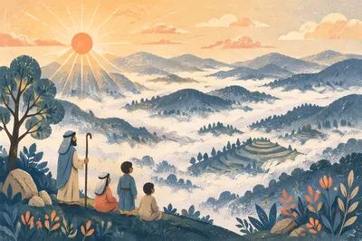 Misty Mountain Valley with Dawn Light Rays