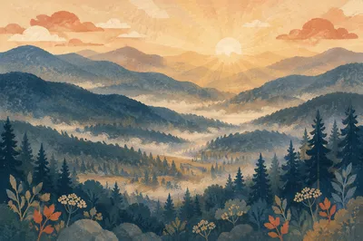 Misty Mountain Valley Dawn Rays