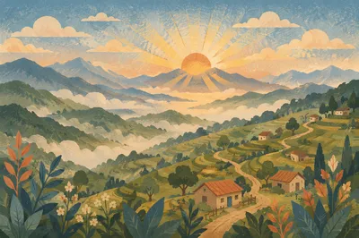 Misty Mountain Valley Dawn Light Rays