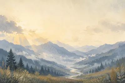 Misty Mountain Valley at Dawn