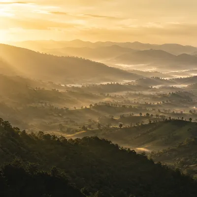 Misty Mountain Valley Dawn Light Rays