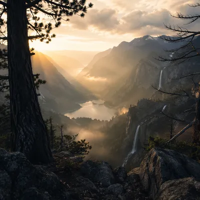 Misty Mountain Valley Dawn Light Rays
