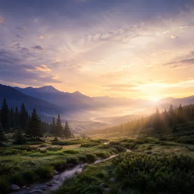 Misty Mountain Valley Dawn Light Rays