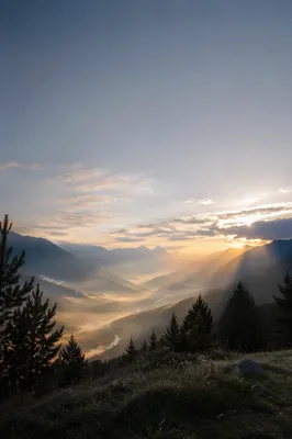 Misty Mountain Valley Dawn Light Rays