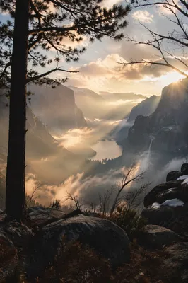 Misty Mountain Valley at Golden Dawn