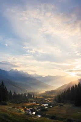 Misty Mountain Valley at Dawn