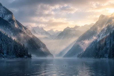 Misty Alpine Valley at Sunrise