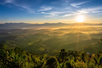 Misty Mountain Valley at Golden Dawn