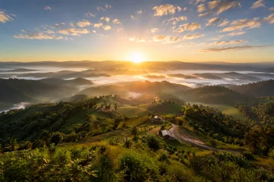 Misty Mountain Valley Dawn Light Rays