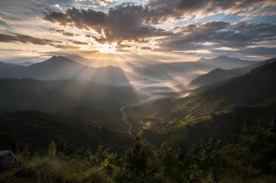 Misty Mountain Valley Dawn Light Rays