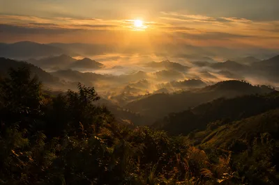 Misty Mountain Valley Dawn Light Rays