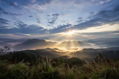 Misty Mountain Valley at Dawn Rays