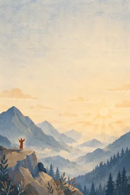 Panoramic Mountain Sunrise with Distant Figure