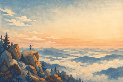Sunrise Mountain Panorama Above Cloud Sea