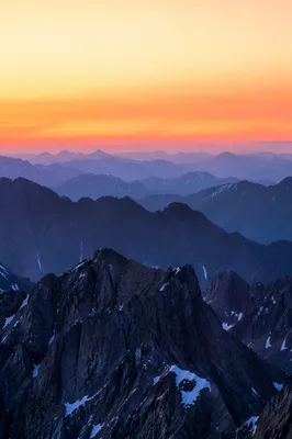 Sunrise Mountain Range Panorama in Purple Orange