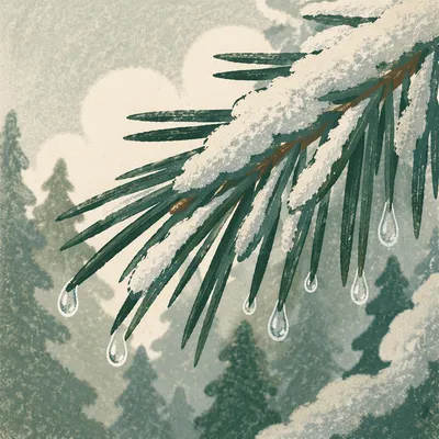 Snowy Pine Branch Winter Forest Background
