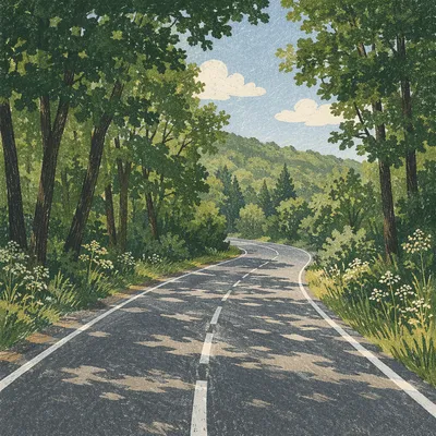 Green Forest Road Nature Background