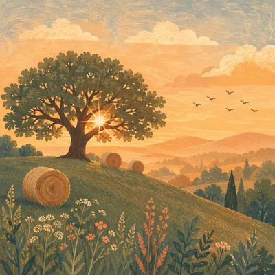 Golden Hour Green Hillside Forest Background
