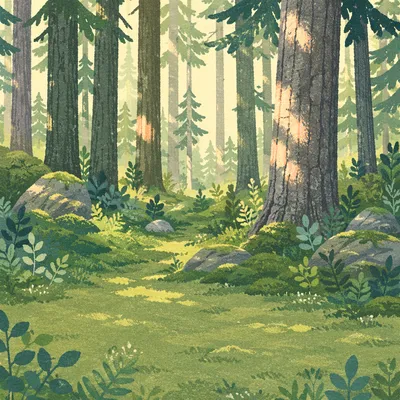 Quiet Green Conifer Forest Background