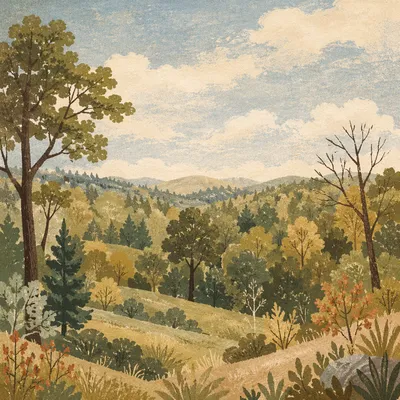Peaceful Green Forest Hills Background