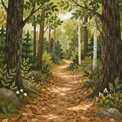 Quiet Green Forest Path Background