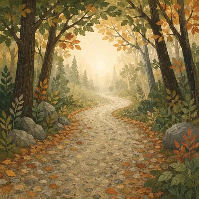 Misty Forest Road in Autumn Light