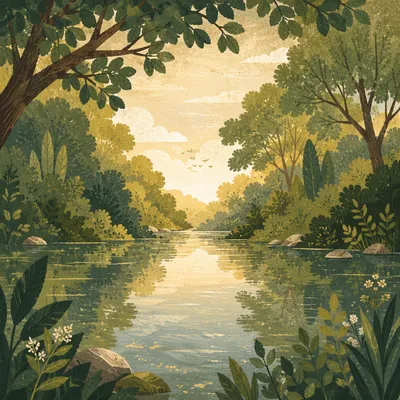 Quiet River Through Dense Green Forest