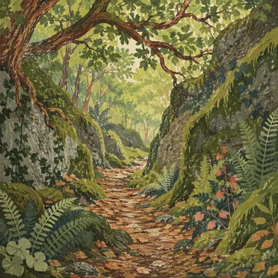 Peaceful Green Forest Ravine Path